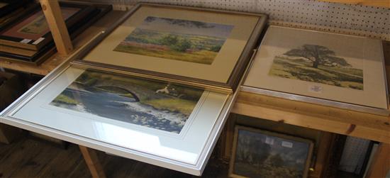 Phil Greenwood, Dark Oak, etching with aquatint, A/P & two signed contemporary landscape watercolours